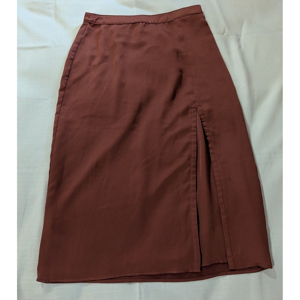Women's Rust Brown Side-Slit Midi Skirt